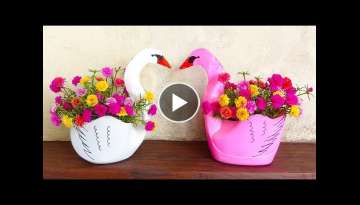 Recycle Plastic Bottles into Beautiful Swan Portulaca Flower Pots Making for Garden | Garden Desi...