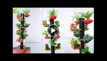 How To Make Beautiful Tower Flower Pot Stand Using Pvc Pipe/Tower Garden/ORGANIC GARDEN
