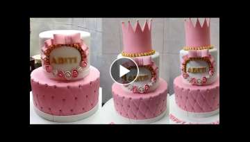 Two Tire Fondant Cake Design |Princess Baby Birthday Cake |Crown Decorating Baby Birthday Cake Id...