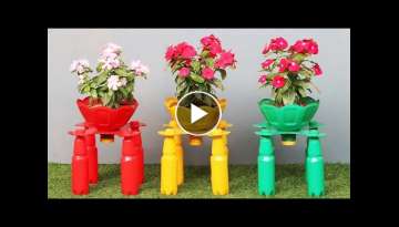 Unique and creative with beautiful colorful flower pots from recycled plastic bottles